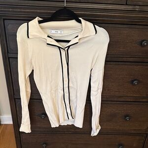 Mango Cream Button-Down Shirt with Black Trim